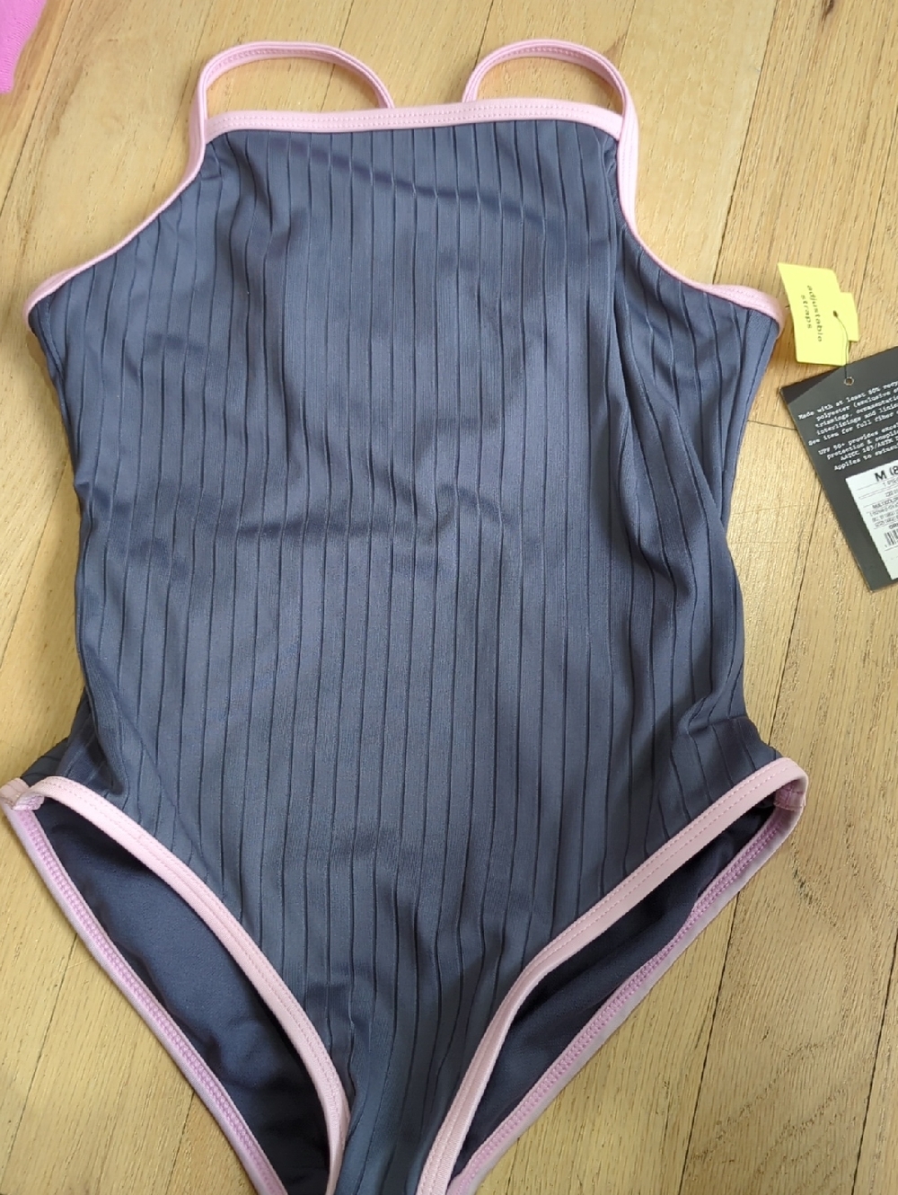 art class Girls One-Piece Swimsuit in Gray with Pink Trim